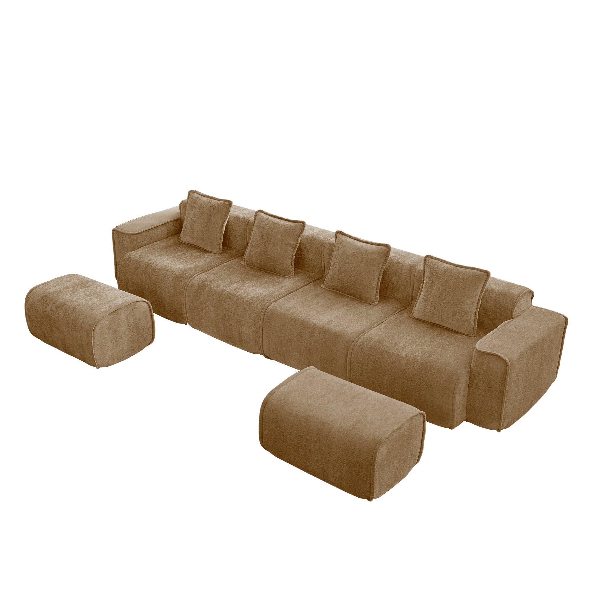Modular U Shape Sectional Sofa in Velvet with Ottomans.