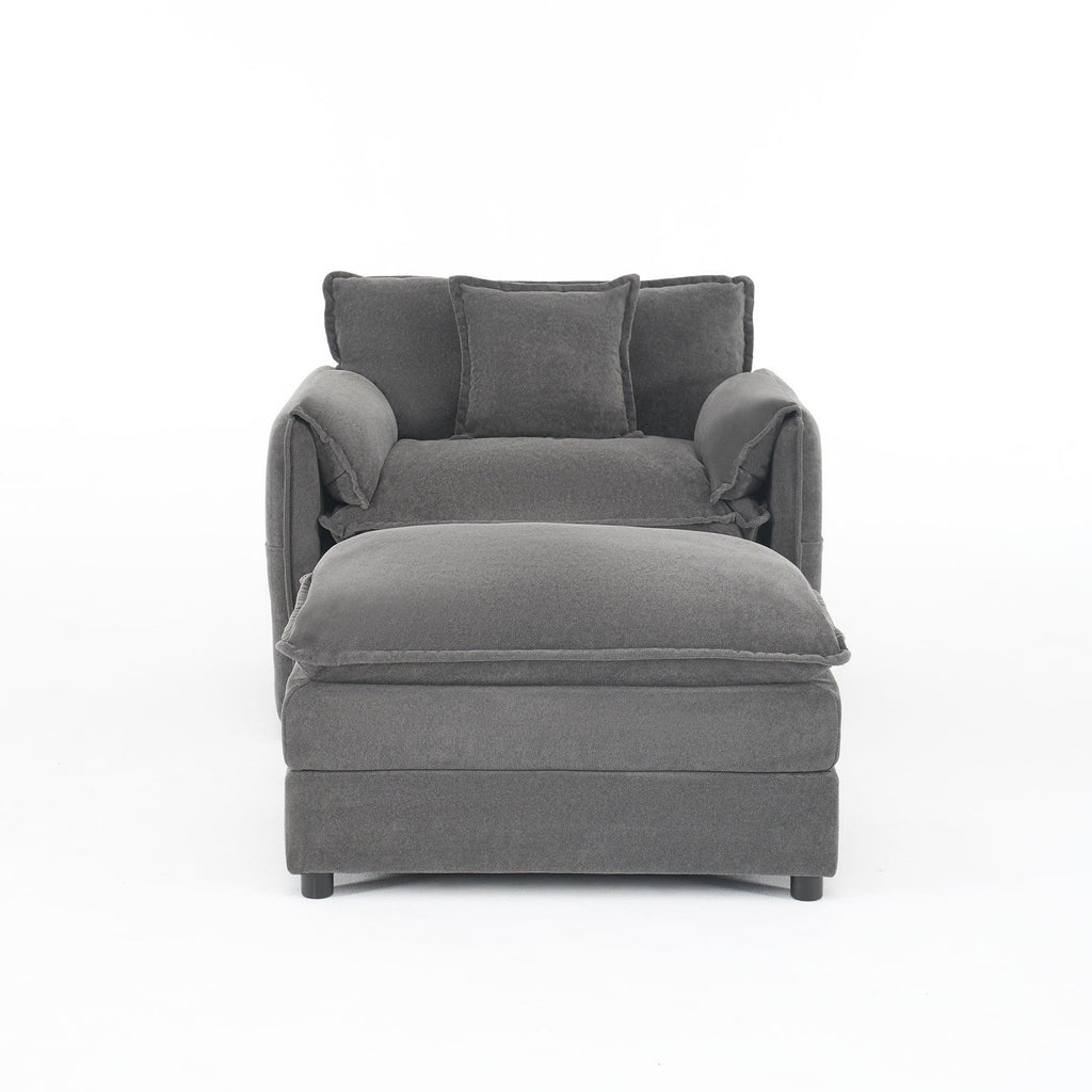 Chenille Recliner Chair with Movable Ottoman for Comfort.
