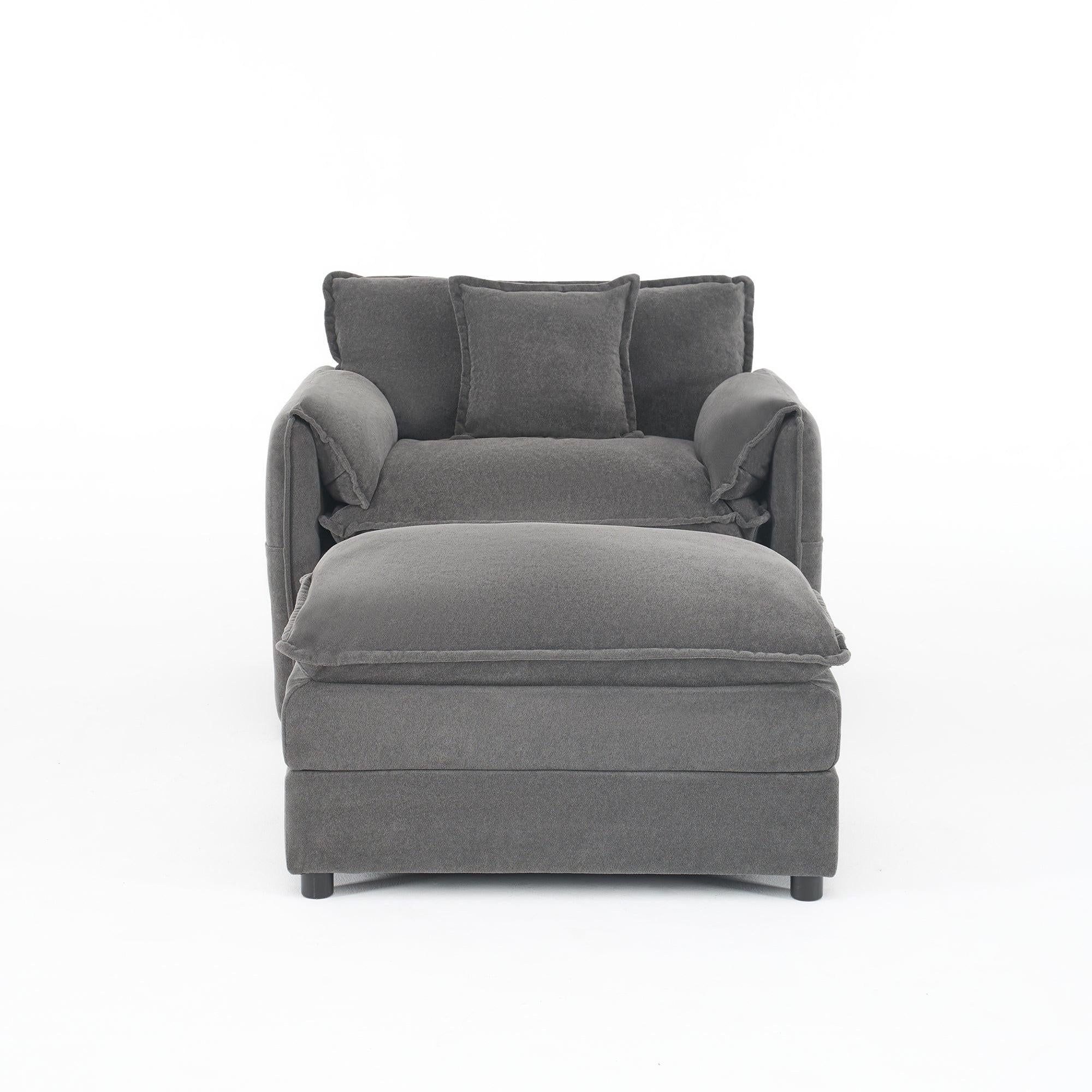 Chenille Recliner Chair with Movable Ottoman for Comfort.