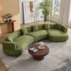 155.91 inch Curved Green Sectional Sofa with 5 Pillows.