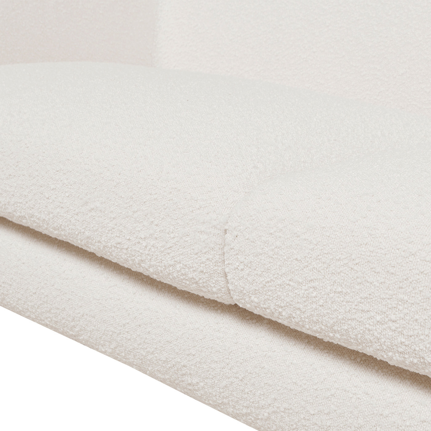 Cushion detail of Alpine Sherpa Sofa Ivory White featuring plush, removable seat cushions in textured boucle fabric.