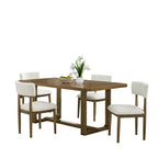 Dafne 5-Piece Dining Set - Walnut Oak Finish with Beige Sherpa Chairs.