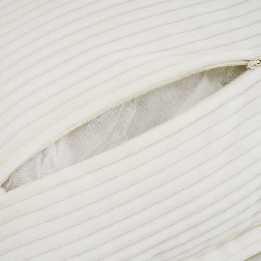 Zippered pillow cover from Modular Corduroy Sofa Beige - Stylish and Comfortable, demonstrating removable and washable design.