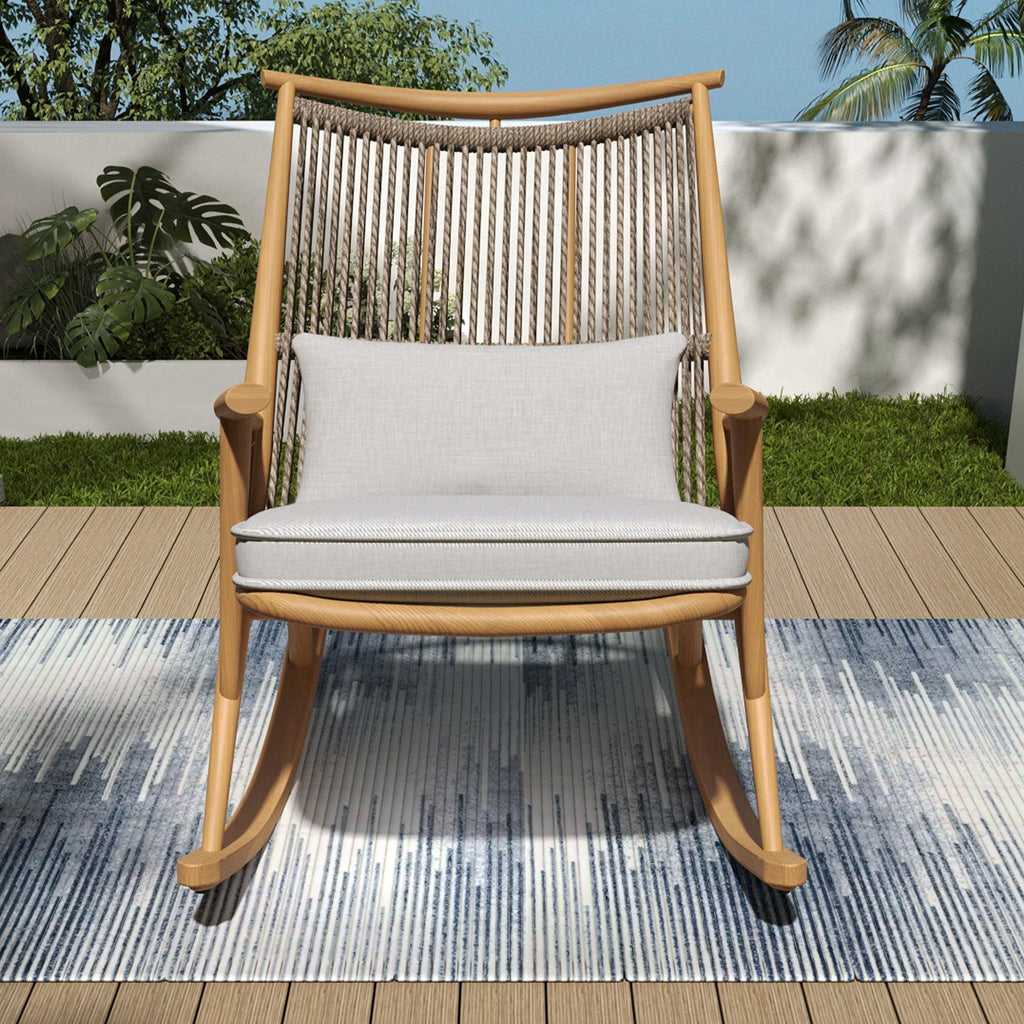 Outdoor Rocking Chair with Iron Frame for Comfort.