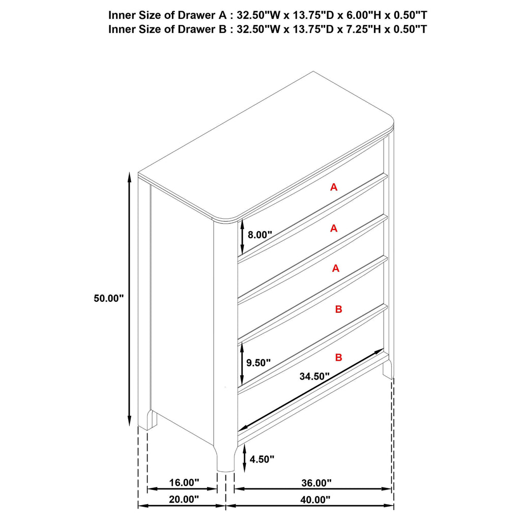Verona Walnut 5-drawer Chest with Cedar Lined Drawers.