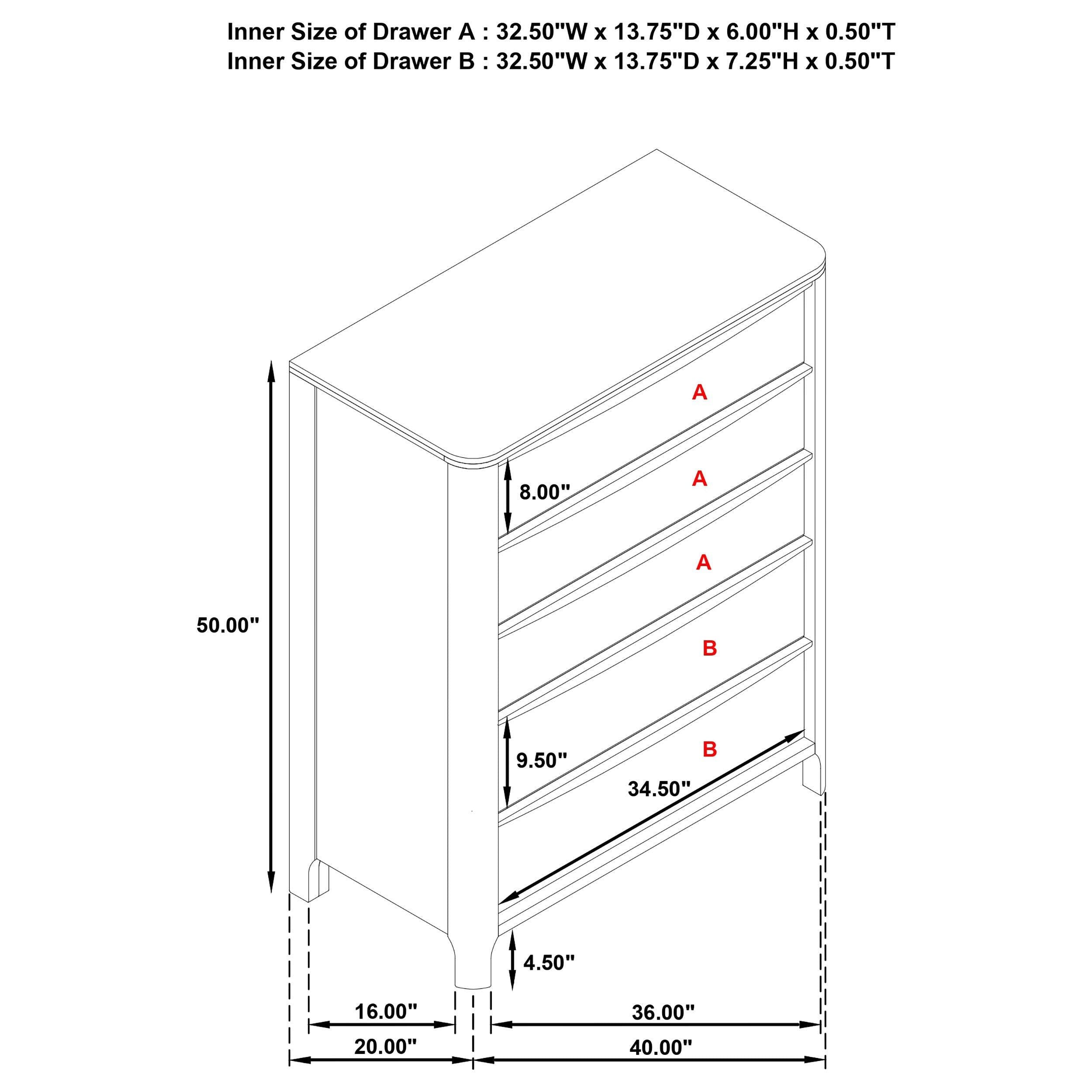 Verona Walnut 5-drawer Chest with Cedar Lined Drawers.