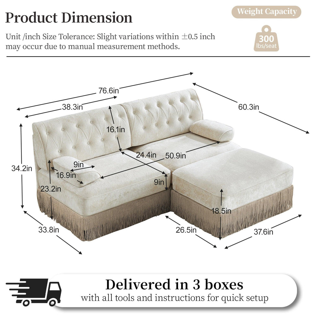 Modular Chesterfield Style Sofa with Tassel Skirt.