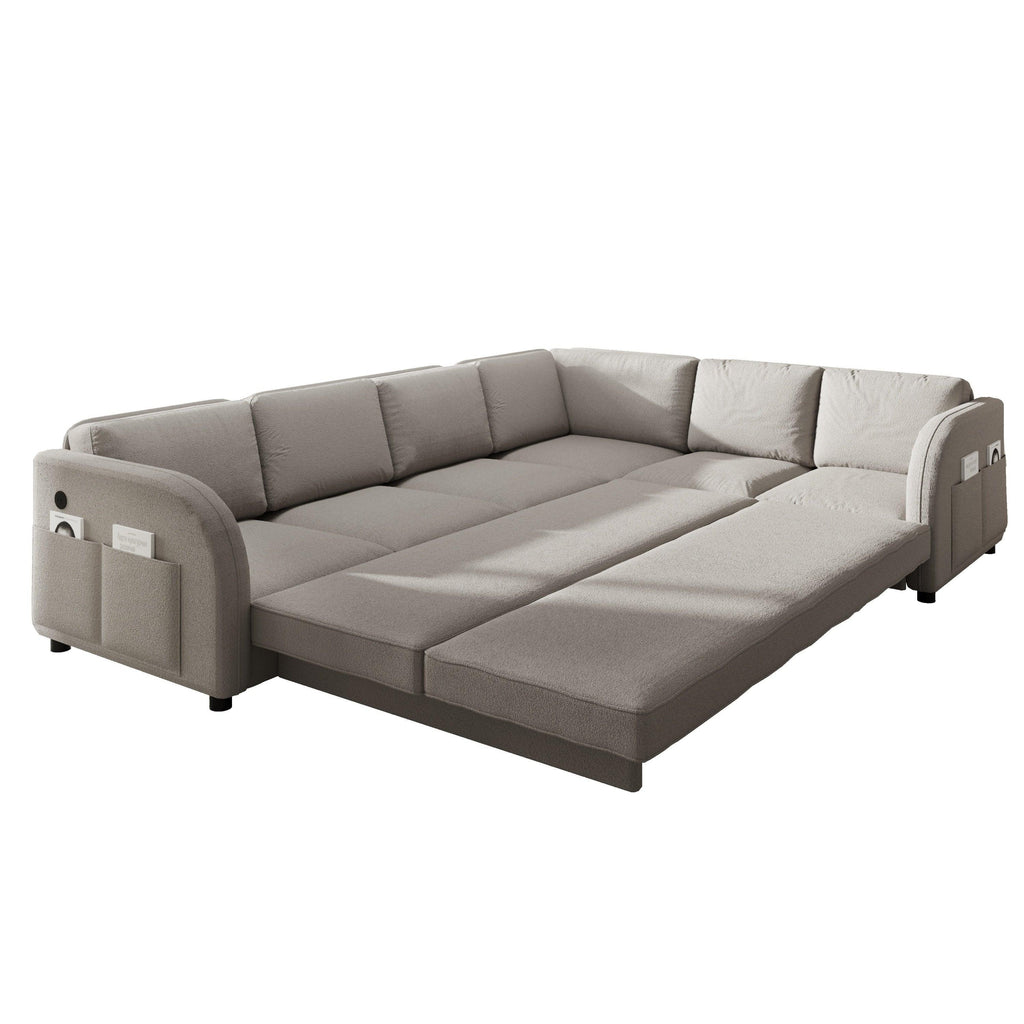 L-Shaped Sofa with Pull-Out Bed and USB Port.