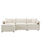 Front view of Chenille Modular Sofa with left-side ottoman, showcasing deep seating and plush cushions in a cream sectional layout.