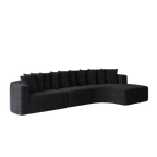 Chenille Sectional Sofa - Modular L-Shaped Sofa with curved design and 10 pillows in dark fabric, ideal for modern living room interiors.