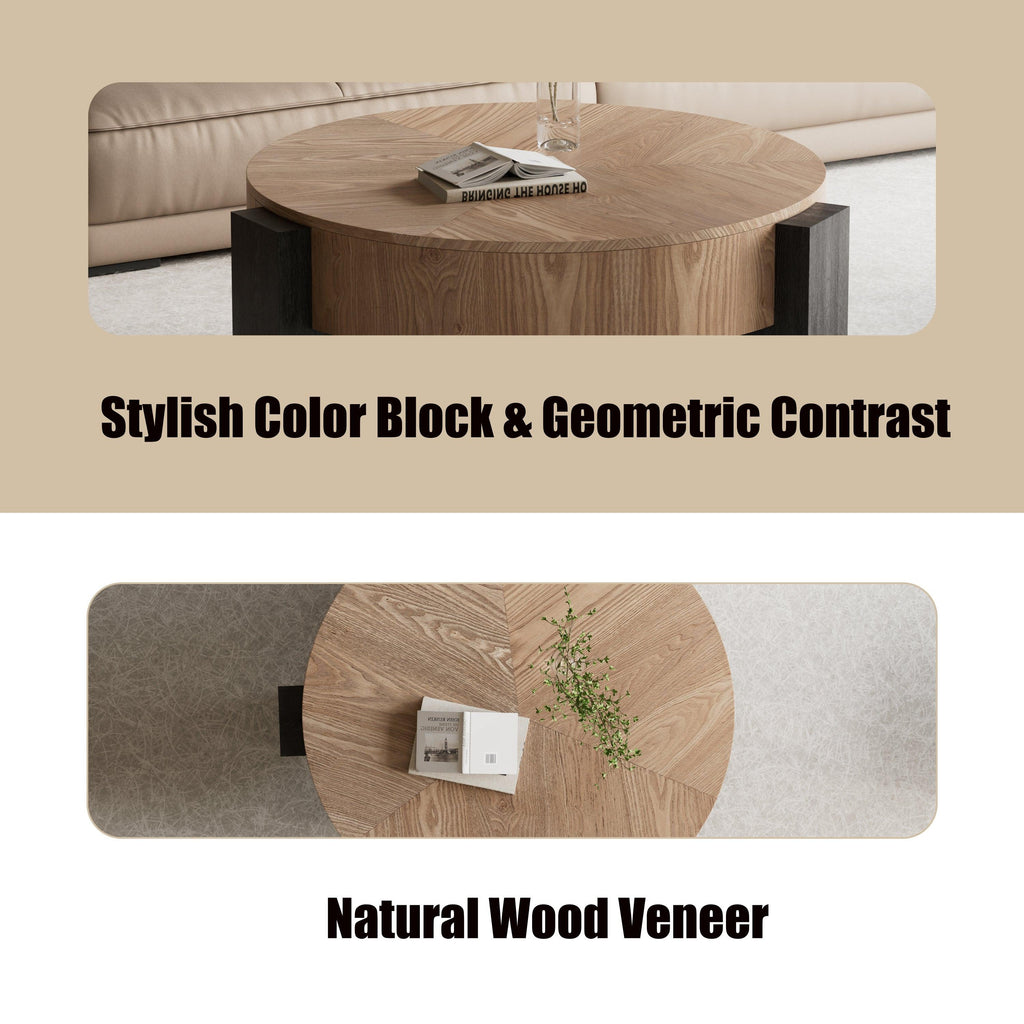 33'' Round Coffee Table with Hidden Storage for Small Spaces.