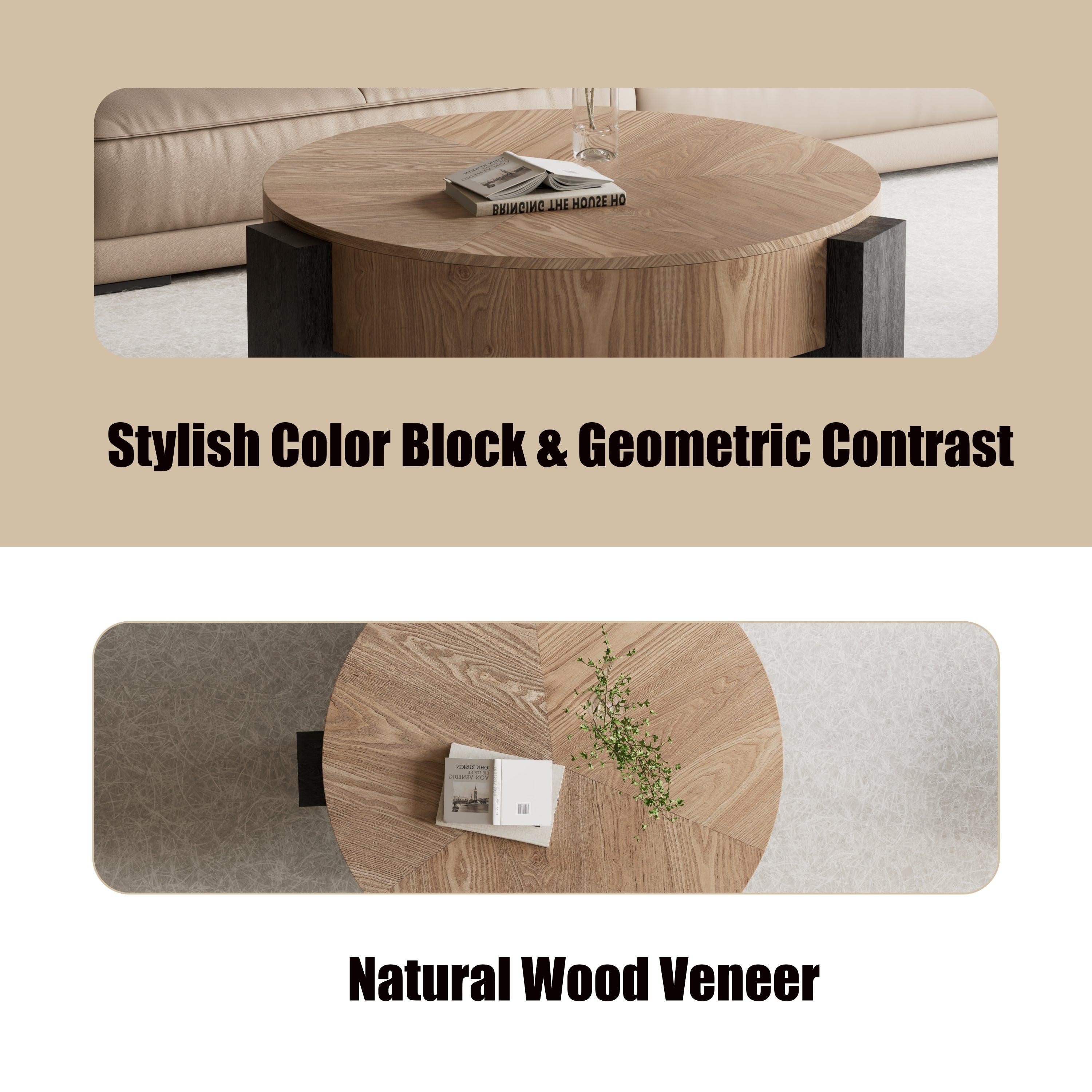 33'' Round Coffee Table with Hidden Storage for Small Spaces.