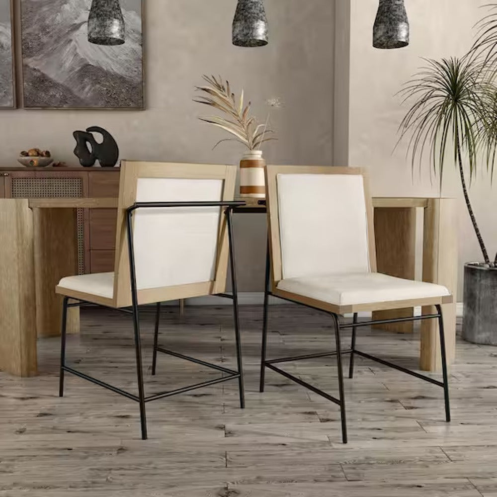 Pair of Oak Beige Dining Chairs placed in a stylish dining room with wood table and neutral-toned decor for a contemporary look.