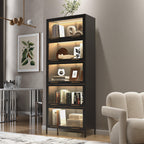 Iron Display Cabinet with Glass Doors - 5-Tier Bookcase.