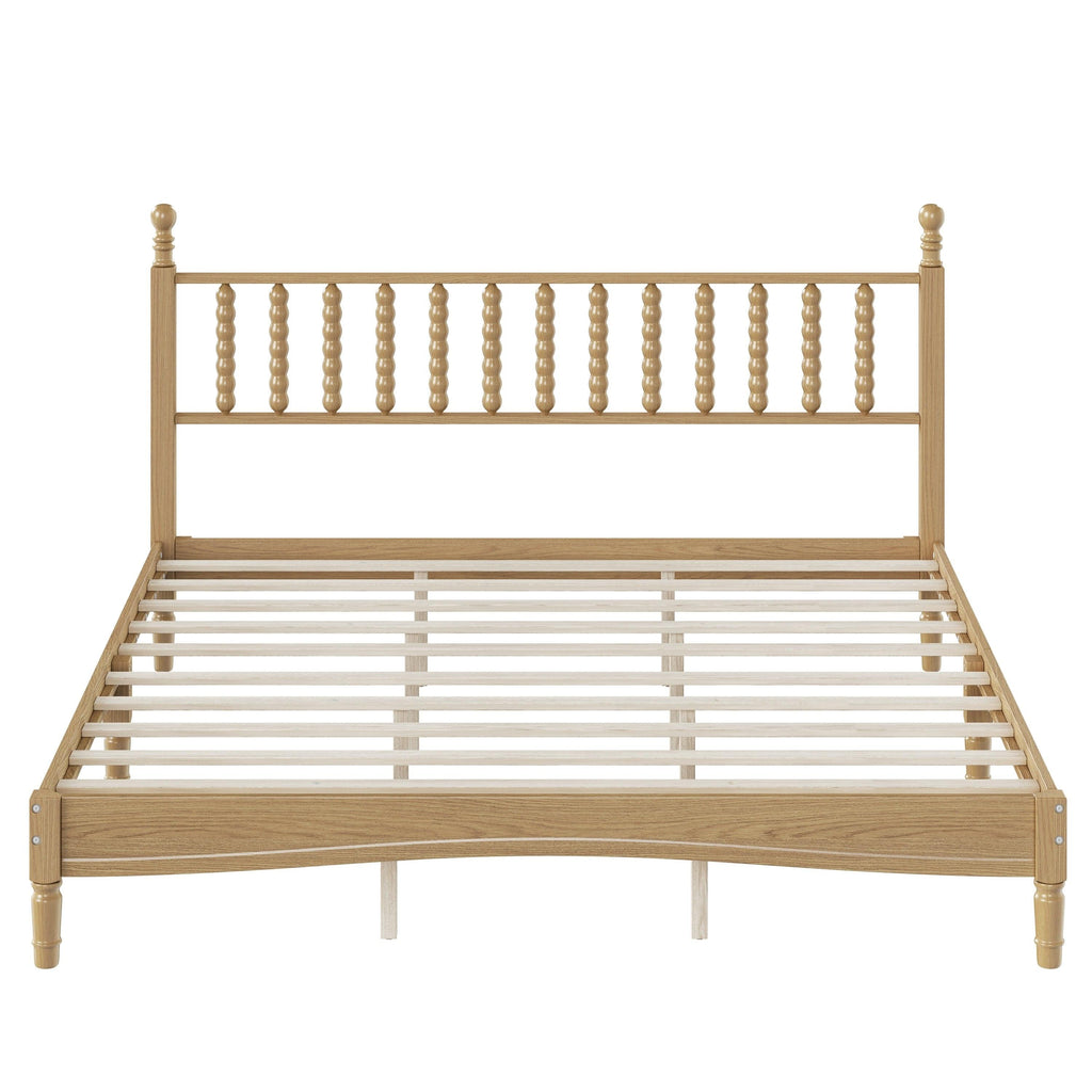 King Size Wood Platform Bed Featuring a Gourd Shaped Headboard.