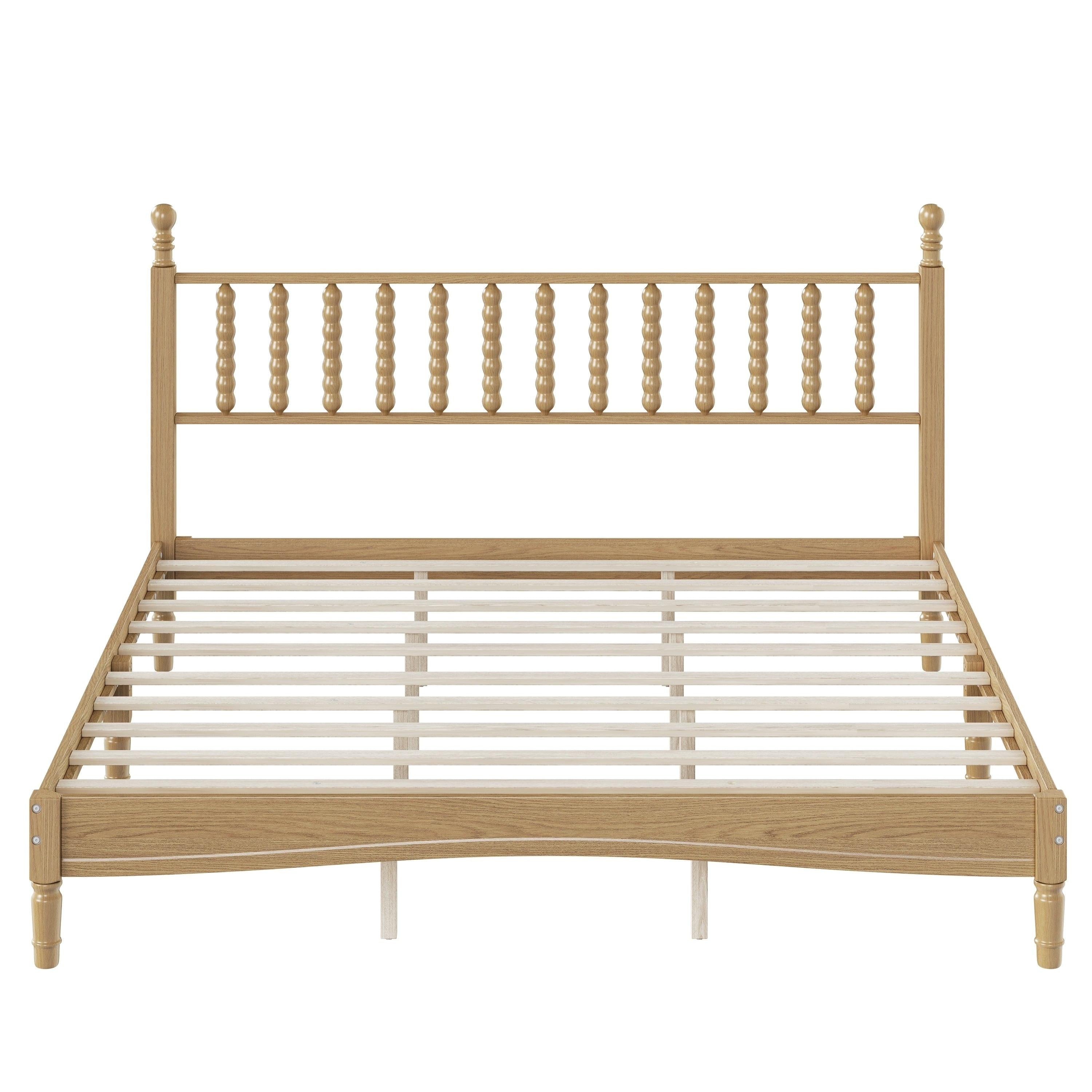 King Size Wood Platform Bed Featuring a Gourd Shaped Headboard.