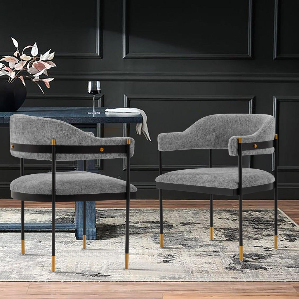 Lia Metal Chenille Armchair in Gray.
