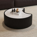 Modern Sintered Stone Round Coffee Table with Leather and Metal Base