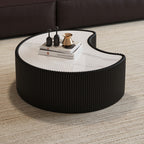 Modern Sintered Stone Round Coffee Table with Leather and Metal Base
