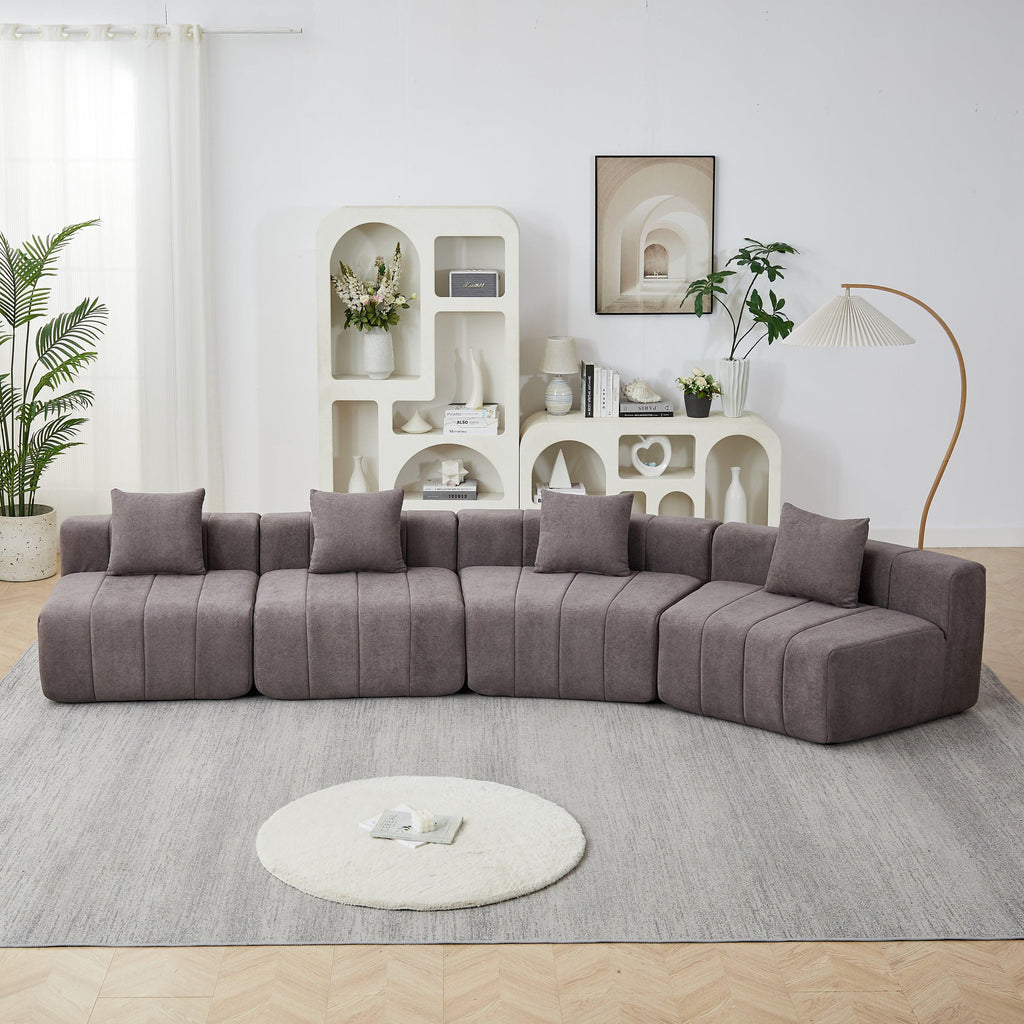Modular Chenille Curved Sectional Sofa with 4 Pillows.