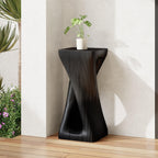 Outdoor Side Table,Twist Shape End Table,Decorative Accent Table,Garden Stool Table for Patio Balcony Beach Pool Side,Lightweight Concrete,Wood Like Texture,Black Color.