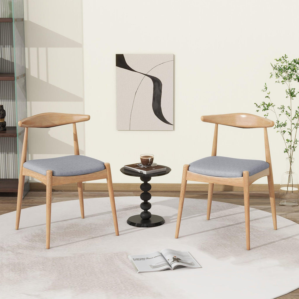 2 Vintage Rubberwood Dining Chairs with Ergonomic Backrest.