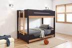 Twin Bunk Bed - Contemporary Style in natural finish with ladder, engineered wood and pine frame, ideal for modern kids' bedrooms.