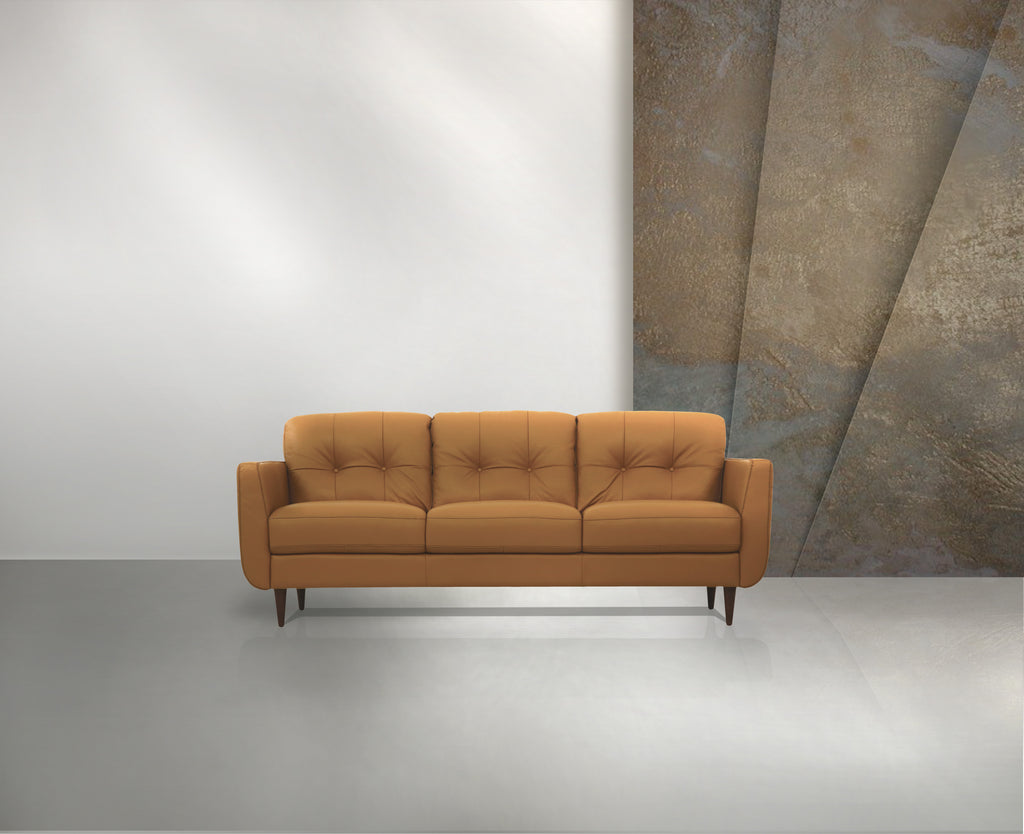Radwan 83-Inch Camel Leather 3-Seater Sofa with Dark Walnut Legs