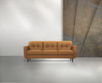 Radwan 83-Inch Camel Leather 3-Seater Sofa with Dark Walnut Legs