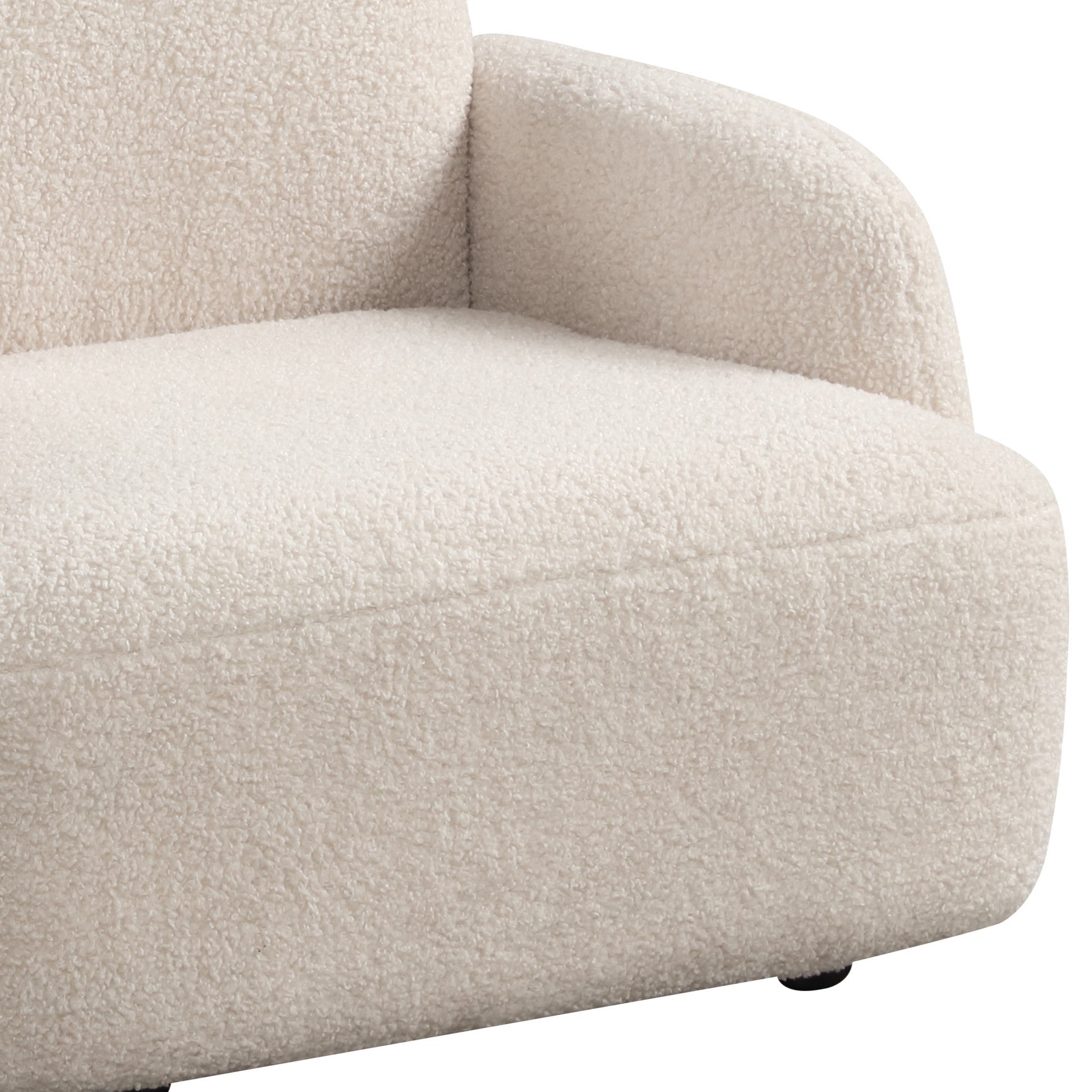 Detail of Bear Shaped Kids Armchair - Beige Sherpa seat cushion with foam filling and soft sherpa upholstery for comfort.