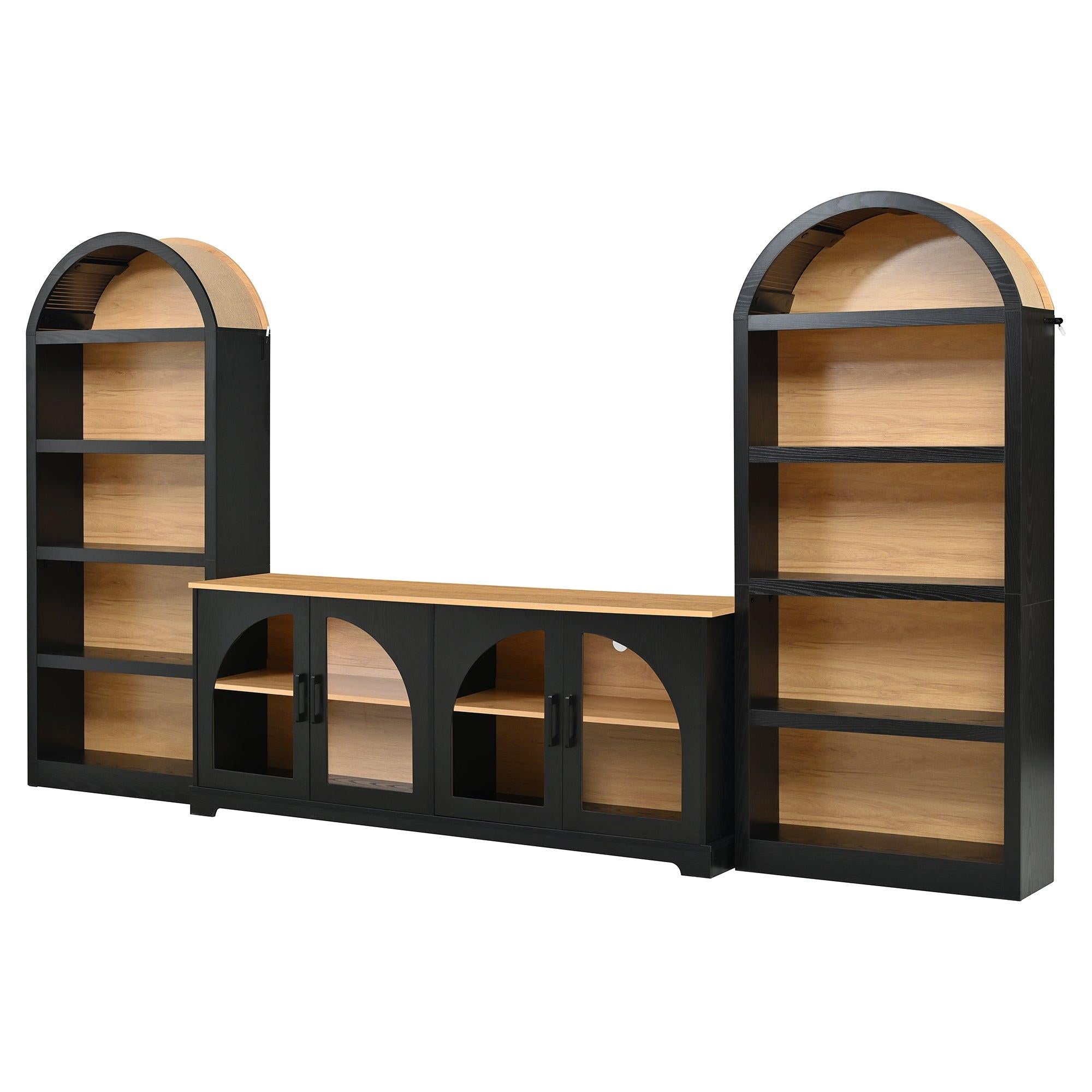 3-Piece Retro TV Stand Set with Bookshelf for Up to 70 TVs.