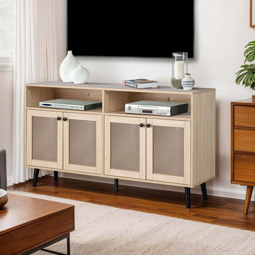 Mid-Century Modern TV Stand with Round Knobs.