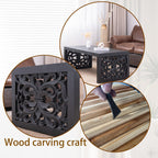 47.2' Solid Black Carved Wood Coffee Table – Handcrafted Look with Ornate Side Panels.