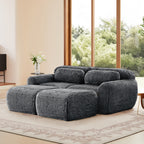 Dark Grey Plush Modular Sofa with ottoman and long back cushions, ideal for cozy lounging and modern interiors, no assembly needed.