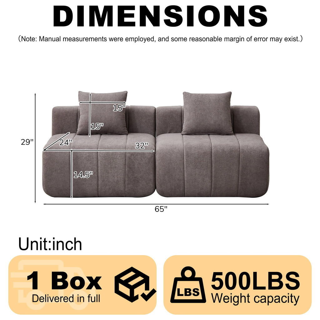 Modular Chenille Sofa Sectional with 2 Pillows.
