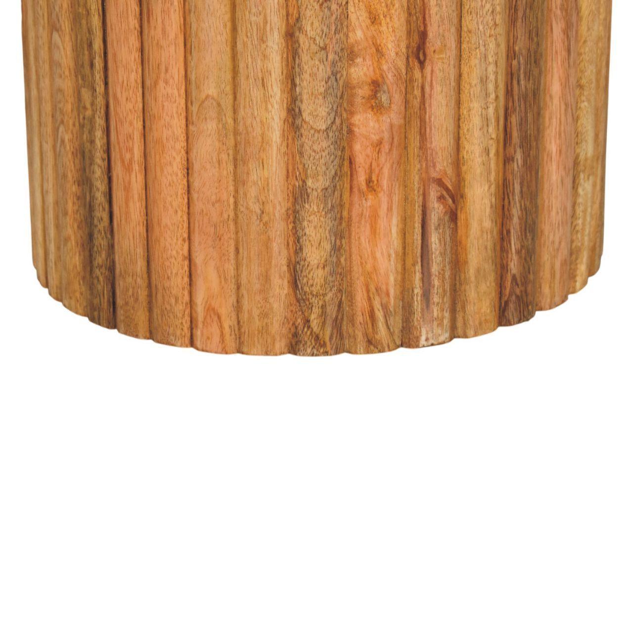 Artisan Solid Wood Fluted Marble Side Table.