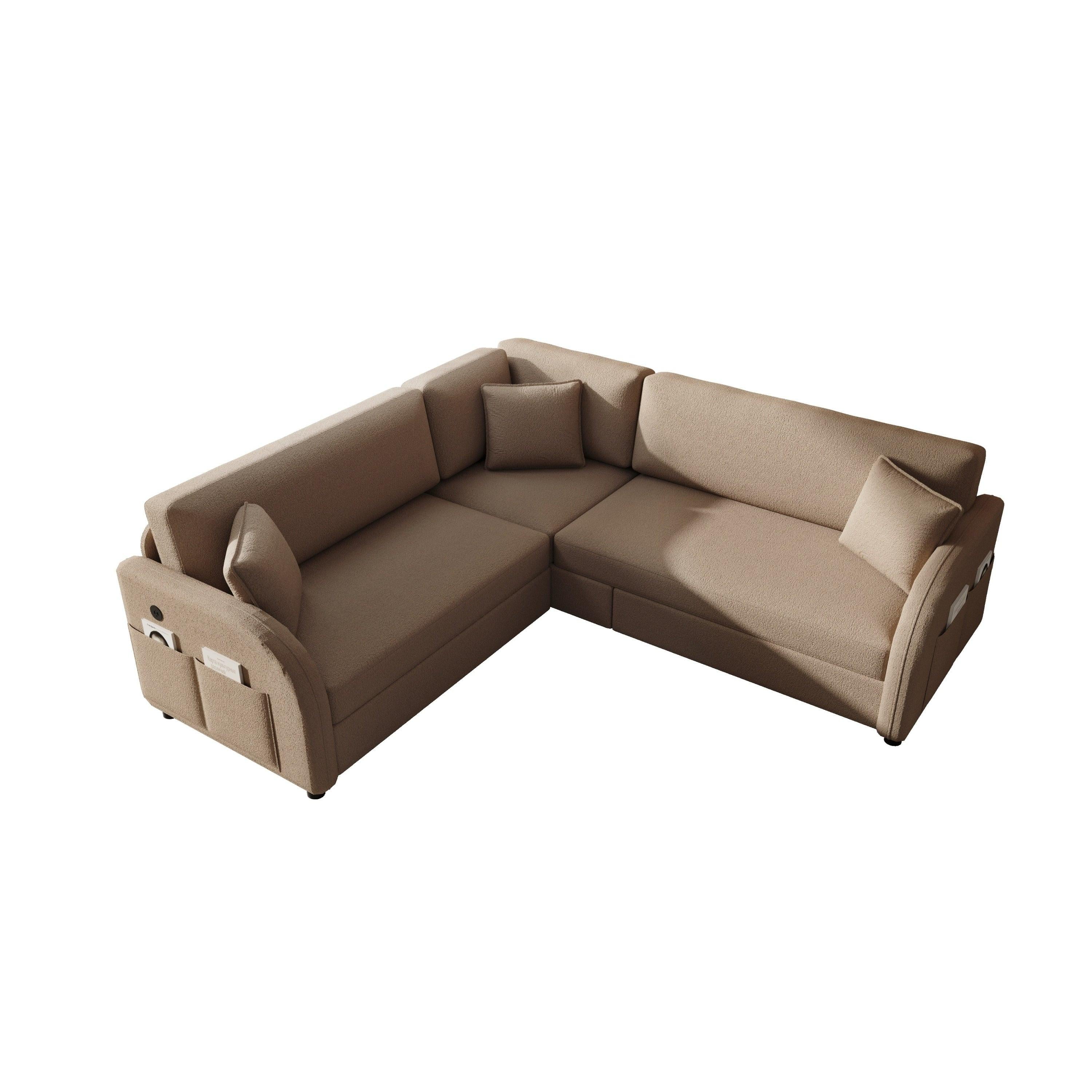 85.1' L-Shaped Pull-Out Sofa Bed with USB Port.