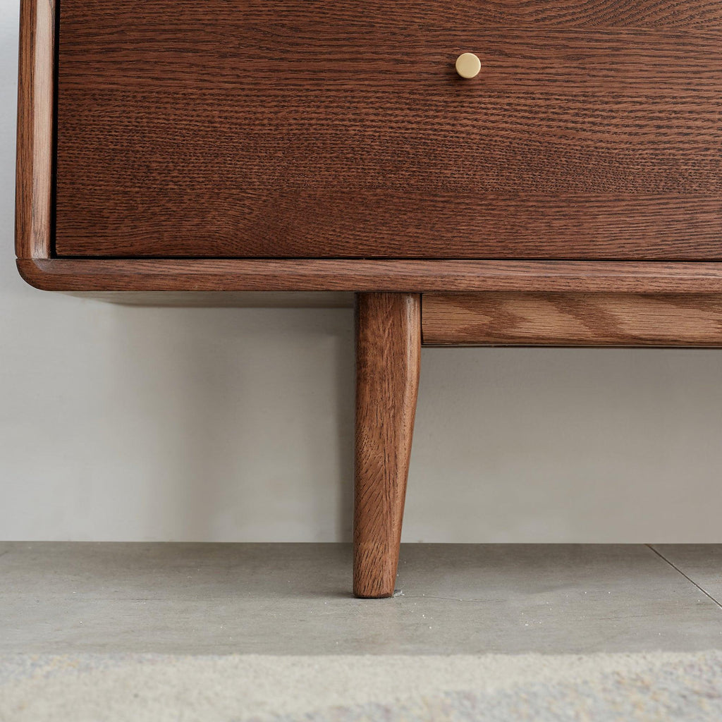 Solid Red Oak TV Cabinet with Glass Doors and Storage.