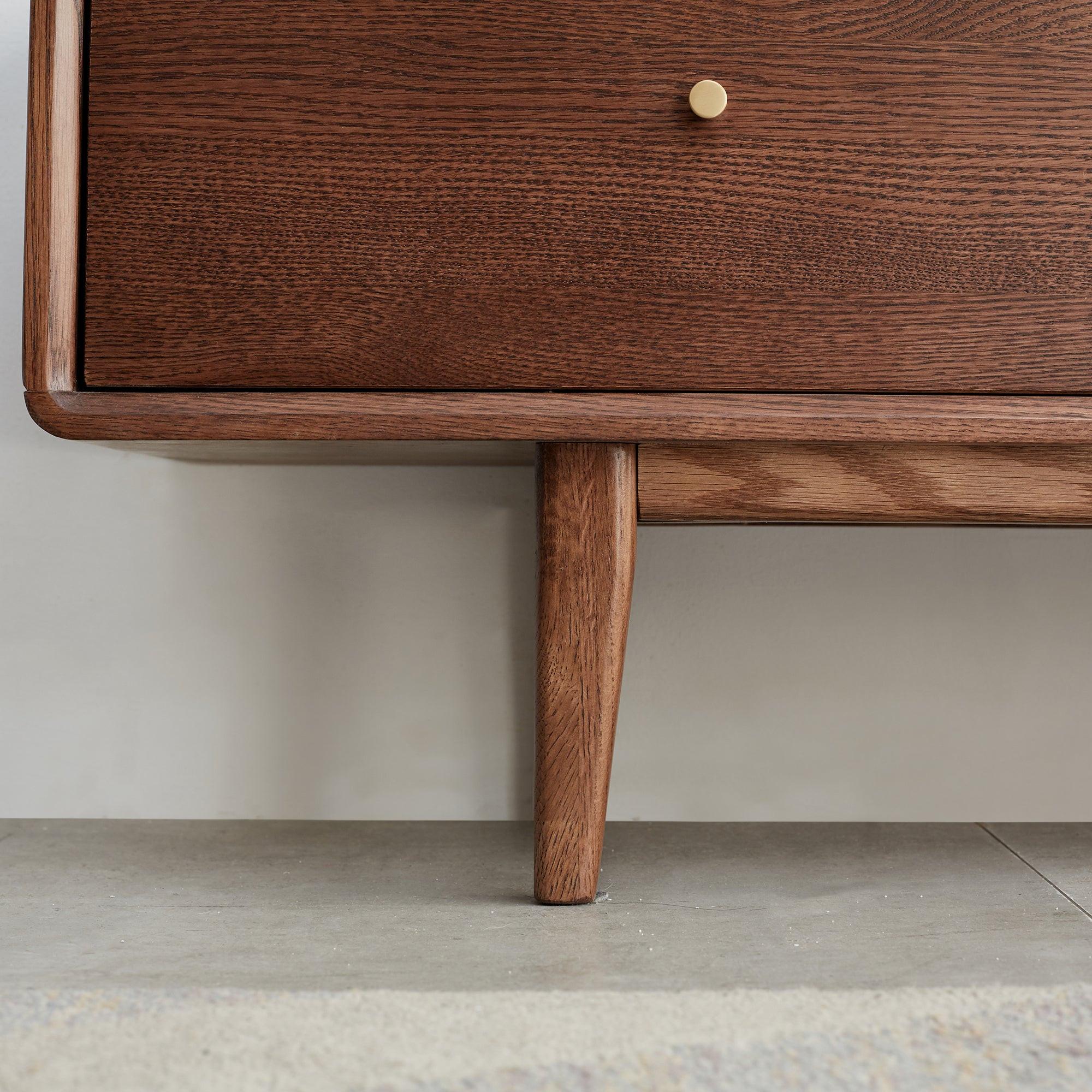 Solid Red Oak TV Cabinet with Glass Doors and Storage.