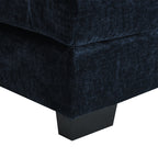 Close-up of corner and leg of U-shaped sectional sofa with USB charger, highlighting sturdy wood frame and textured chenille fabric.