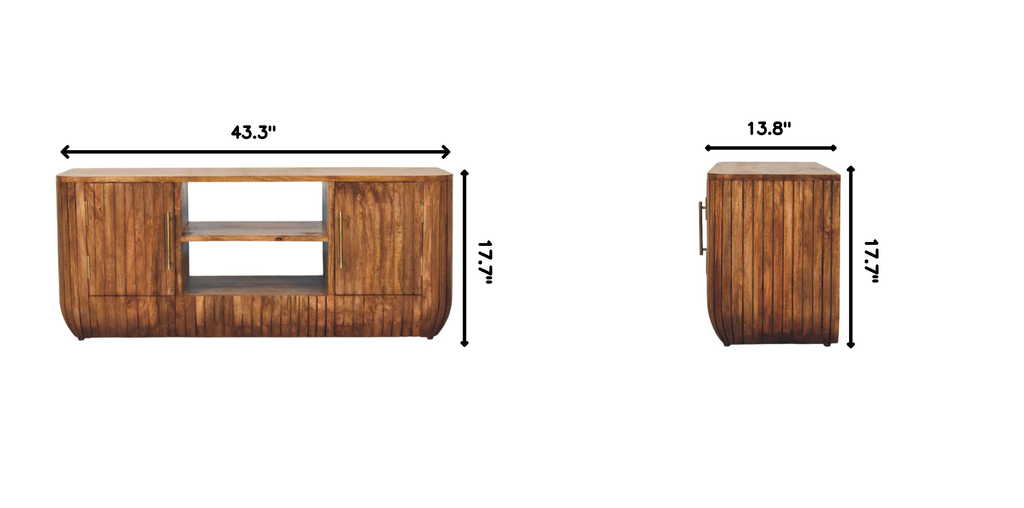 Solid Wood Media Console - Artisan Furniture with Shelves.