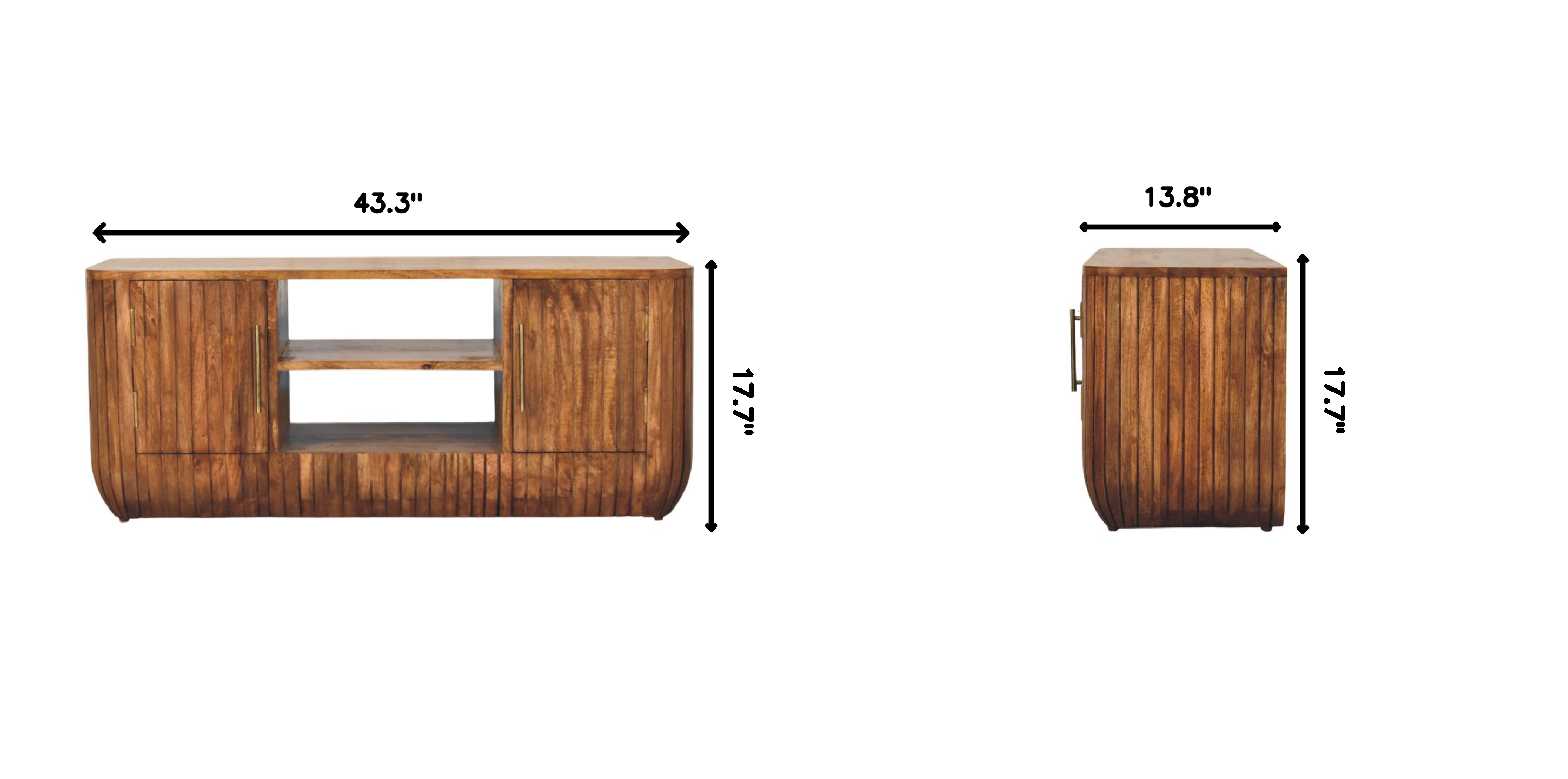 Solid Wood Media Console - Artisan Furniture with Shelves.