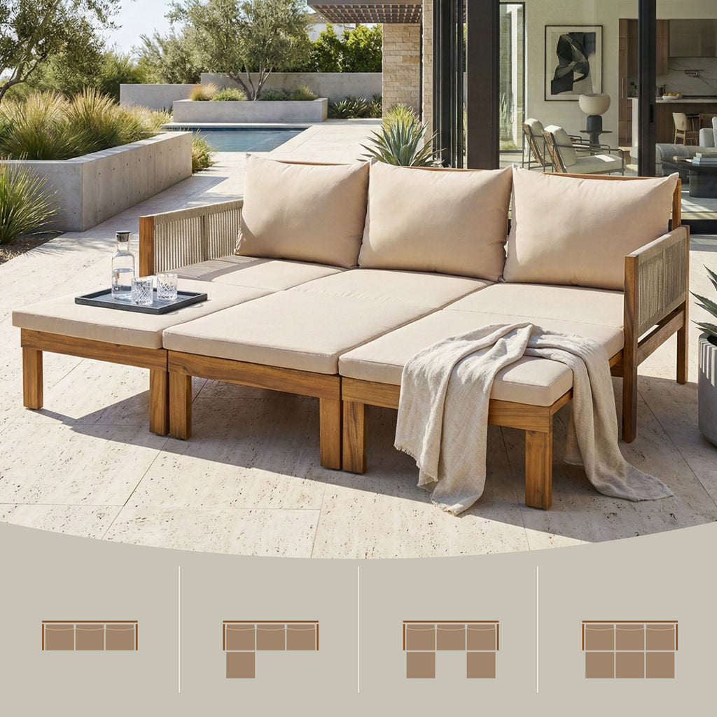 73-Inch Outdoor Wood Daybed with Brown Waterproof Cushion