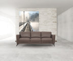 Malaga 83-Inch Taupe Leather 3-Seater Sofa with Chrome Metal Legs