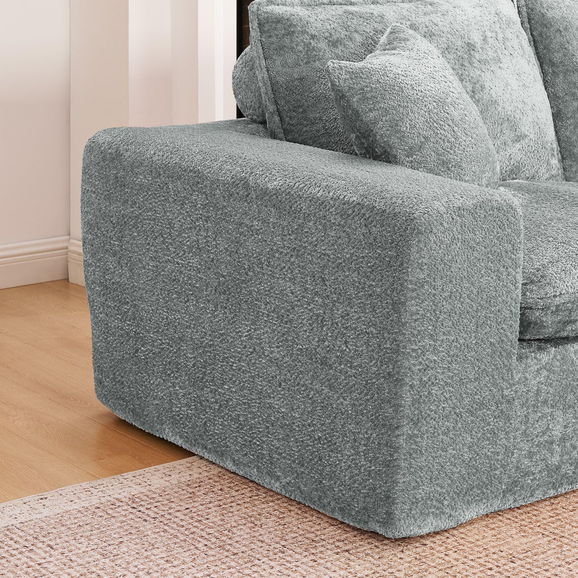 L-shaped Boucle Sectional Sofa with Moveable Ottomans.
