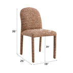 Chenille Side Chair with dimensions labeled: 35” height, 25” depth, 19” width, 20” seat height, ideal for padded durable seating.