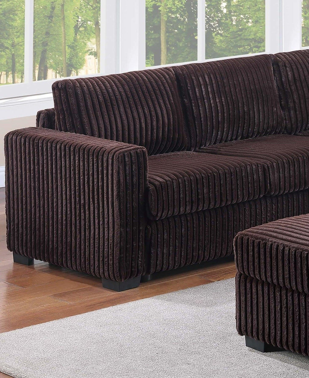 L-Shaped Sectional Set with USB Cup Holders & Ottoman.