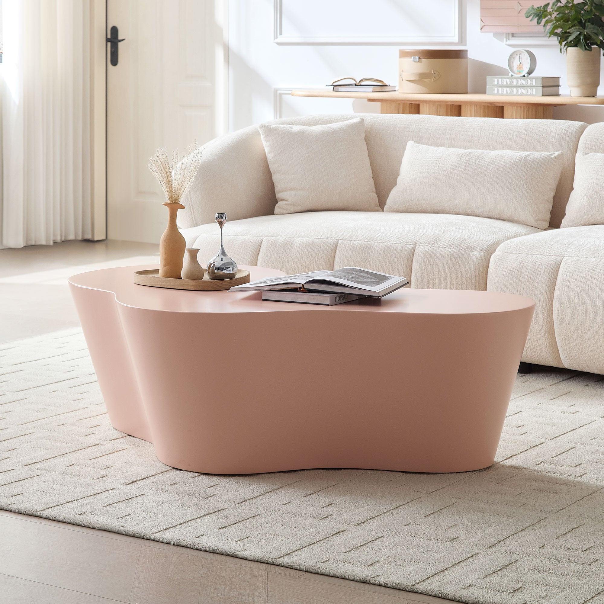 50 Inch Pink Fiberglass Coffee Table for Living Room.