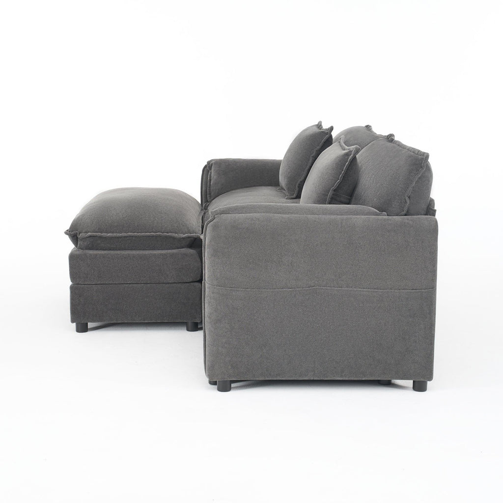 Modular Sectional Sofa Grey with Ottoman for Living Room.