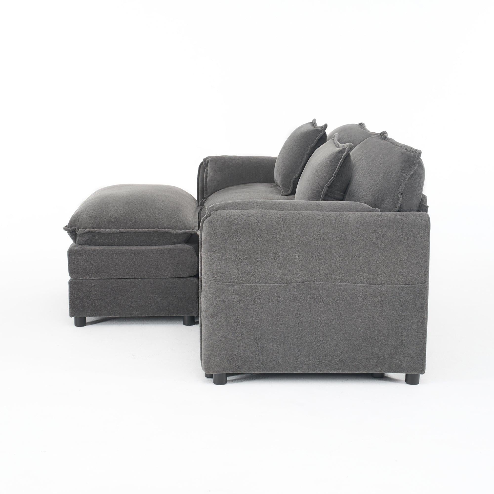 Modular Sectional Sofa Grey with Ottoman for Living Room.
